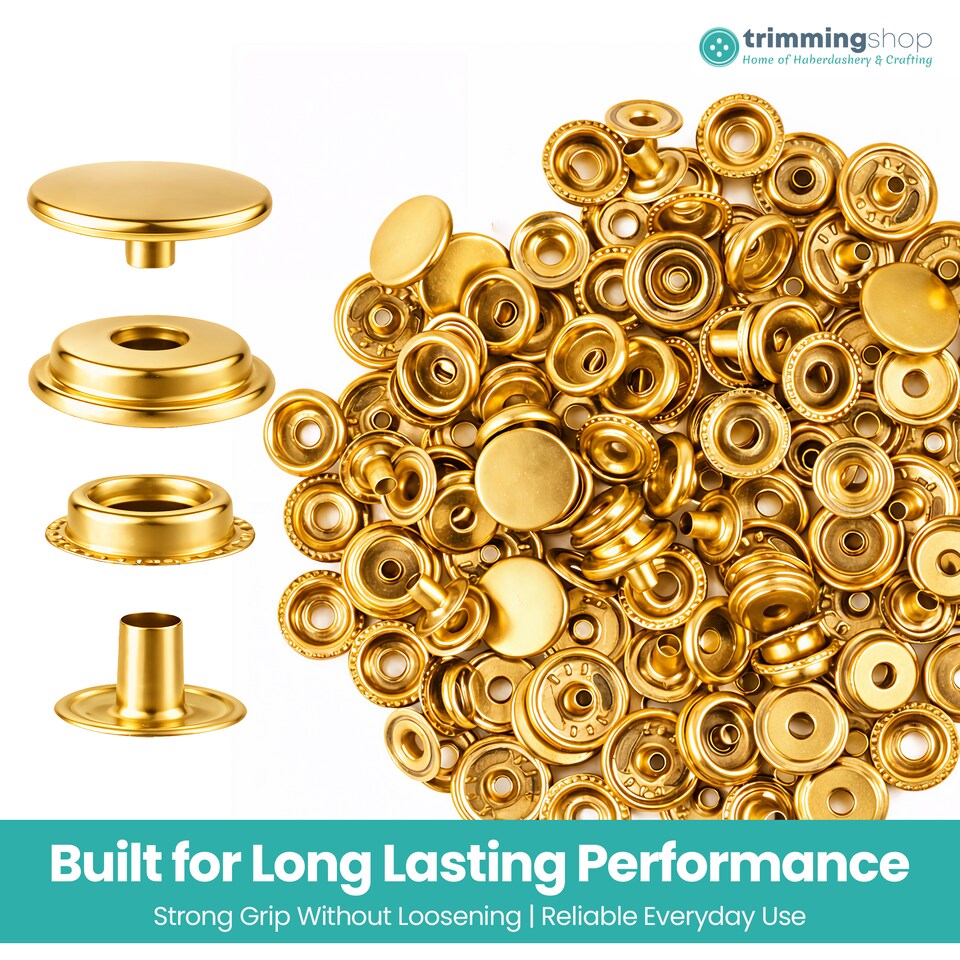 image 1 of 15mm Press Studs 4 Part No Sew Buttons, Durable & Lightweight - 100pcs
