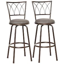 HOMCOM Set of 2 Bar Chairs Swivel Armless Upholstered Metal Frame Barstools with Backrest & Footrest, Bronze
