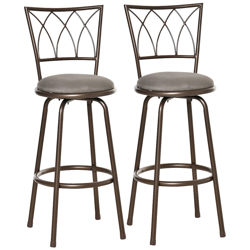 image 1 of HOMCOM Set of 2 Bar Chairs Swivel Armless Upholstered Metal Frame Barstools with Backrest & Footrest, Bronze