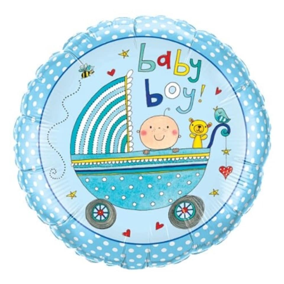 Baby Boy Stroller Round Foil Helium Qualatex Balloon 46cm / 18 in