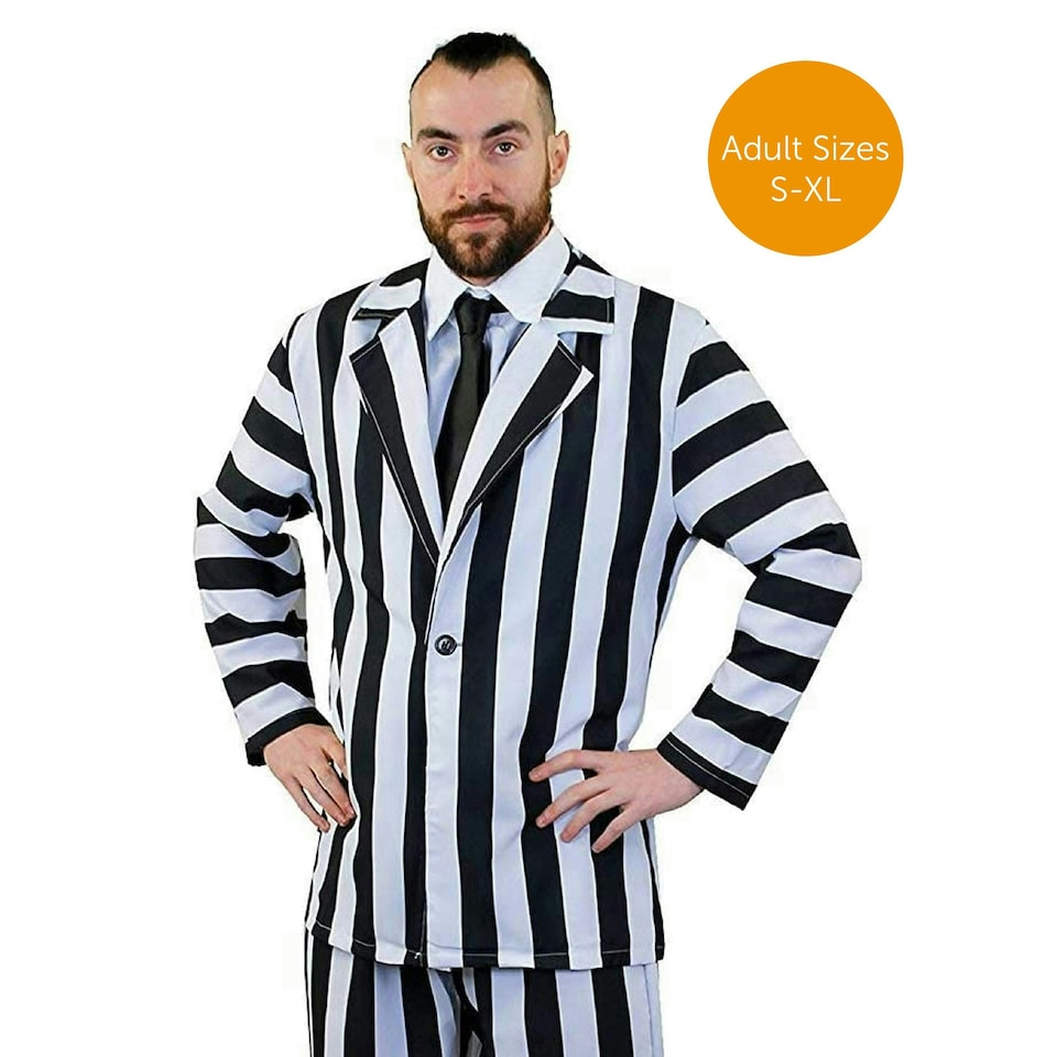 image 1 of Men's Black and White Striped Suit Costume | Multi | XL