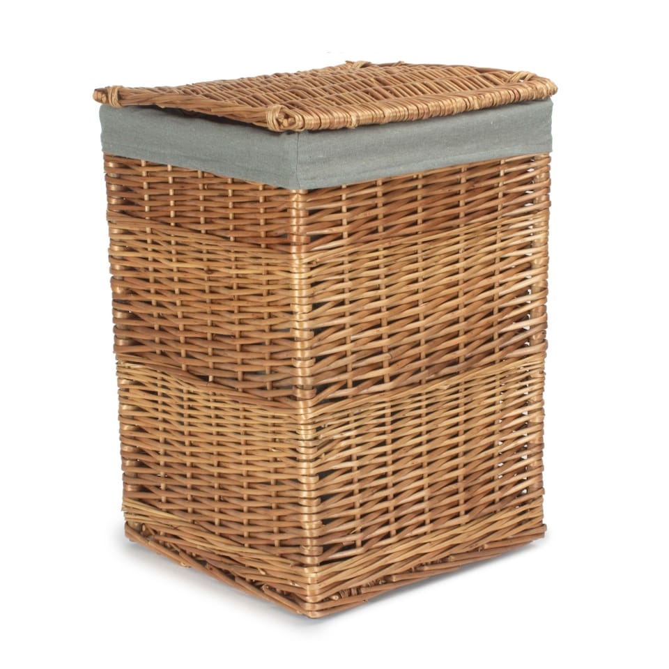 image 1 of Light Steamed Small Square Laundry Basket with Grey Sage Lining | Grey | Grey