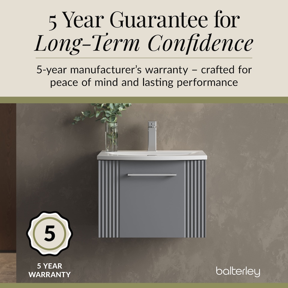 image 1 of Balterley Partial Fluted 1 Drawer Wall Hung Vanity Unit with 1 Tap Hole Curved Basin | Grey | Satin Grey
