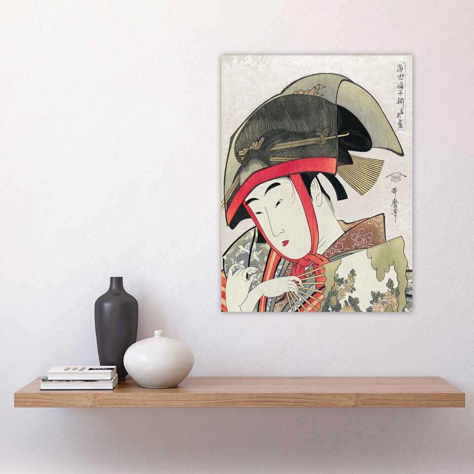 image 1 of Woman Dancer With Fan Vintage Japan Wall Art Print Kitagawa 18x24"