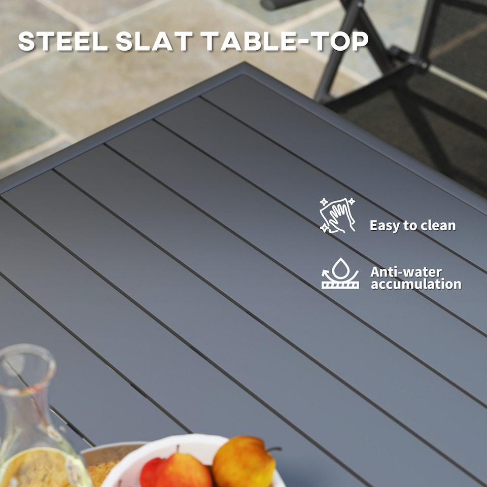 image 1 of Outsunny Garden Dining Table for 4 Person, Square Outdoor Table with Easy Clean Slat Top, Rust Resistant Steel Frame, for Terrace, Balcony, 80 x 80 x 74 cm, Grey | Grey