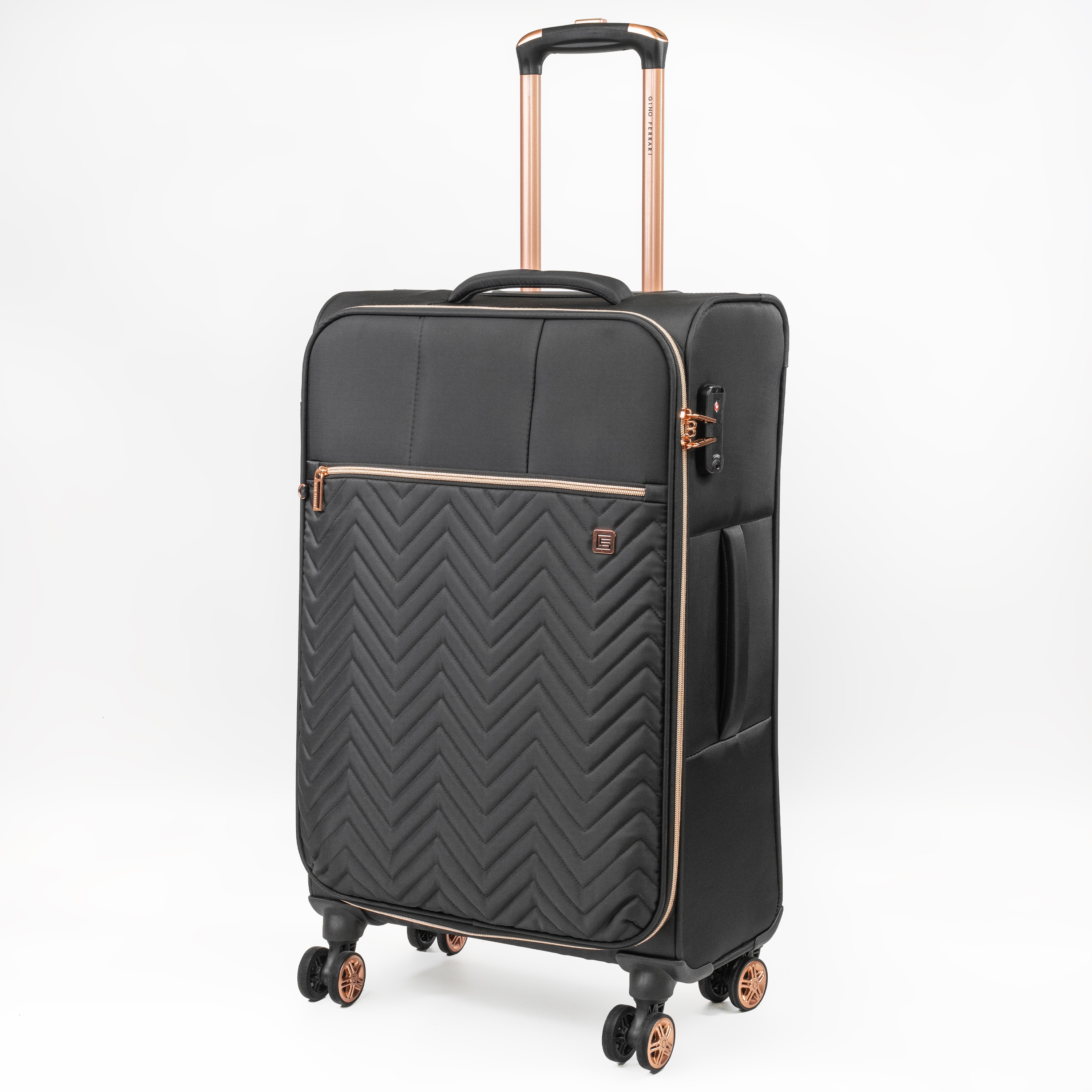 Gino Ferrari Biella Medium Checked Travel Suitcase 4 Wheel - Black
