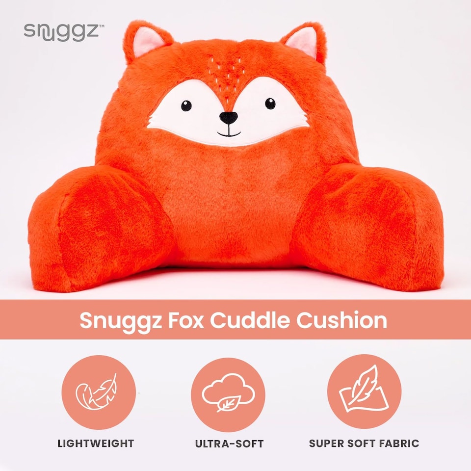 image 1 of Snuggz Fox Cuddle Cushion Reading Pillow with Carry Handle 3D Novelty Design Back Support Soft Cosy Bed Pillow - 60 x 40 x 35 cm