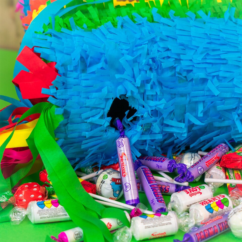 image 1 of Pinatas Donkey Cardboard Pinata, Stick and Blindfold Set - W40cm x D13cm x H55cm - Multi