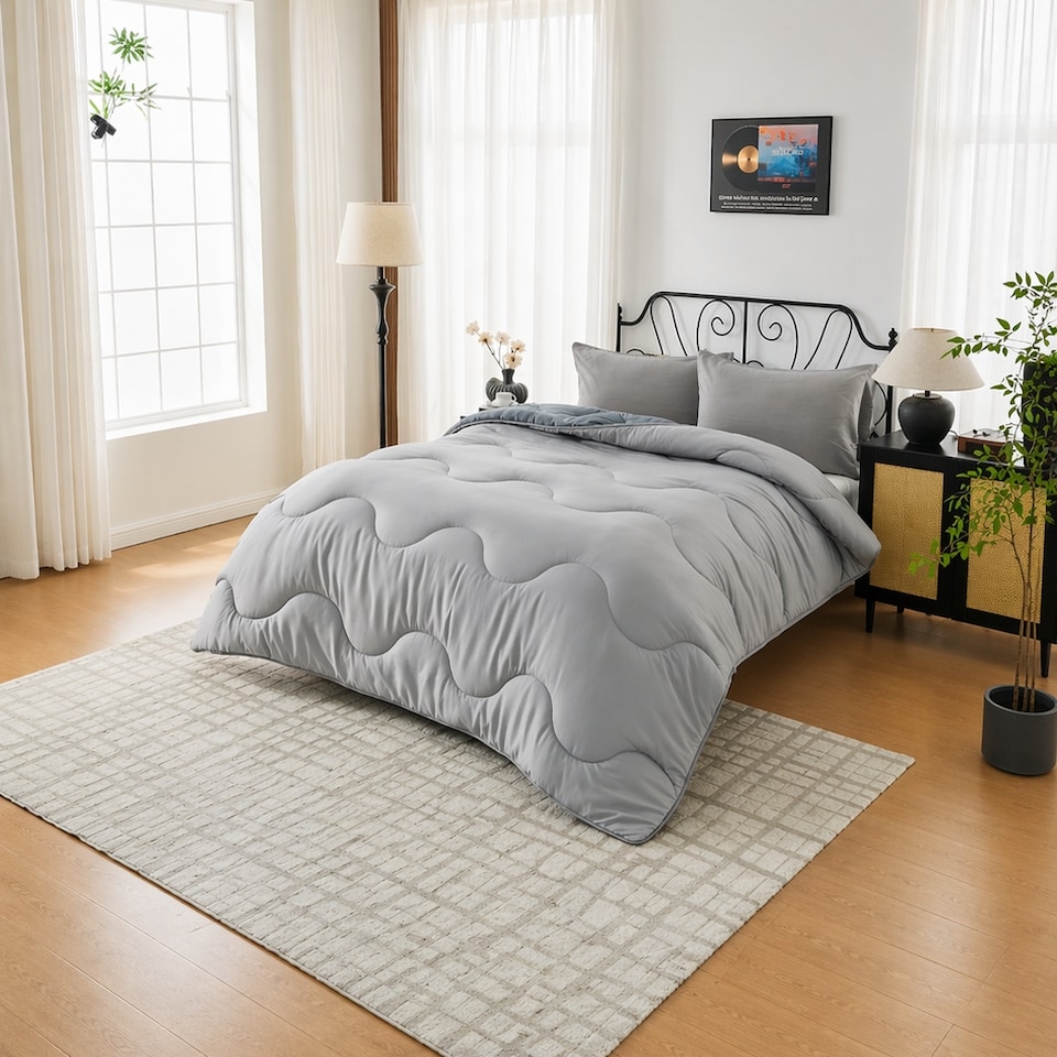 image 1 of 10.5 Tog Supersoft Microfibre Duvet with Pillowcases – Coverless or Use with Duvet Cover | Grey | Charcoal/Light Grey | Single