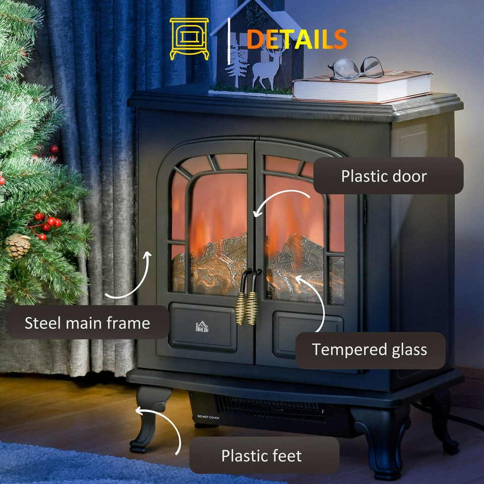 image 1 of HOMCOM Free standing Electric Fireplace Stove W/ LED Fire Flame Effect Black