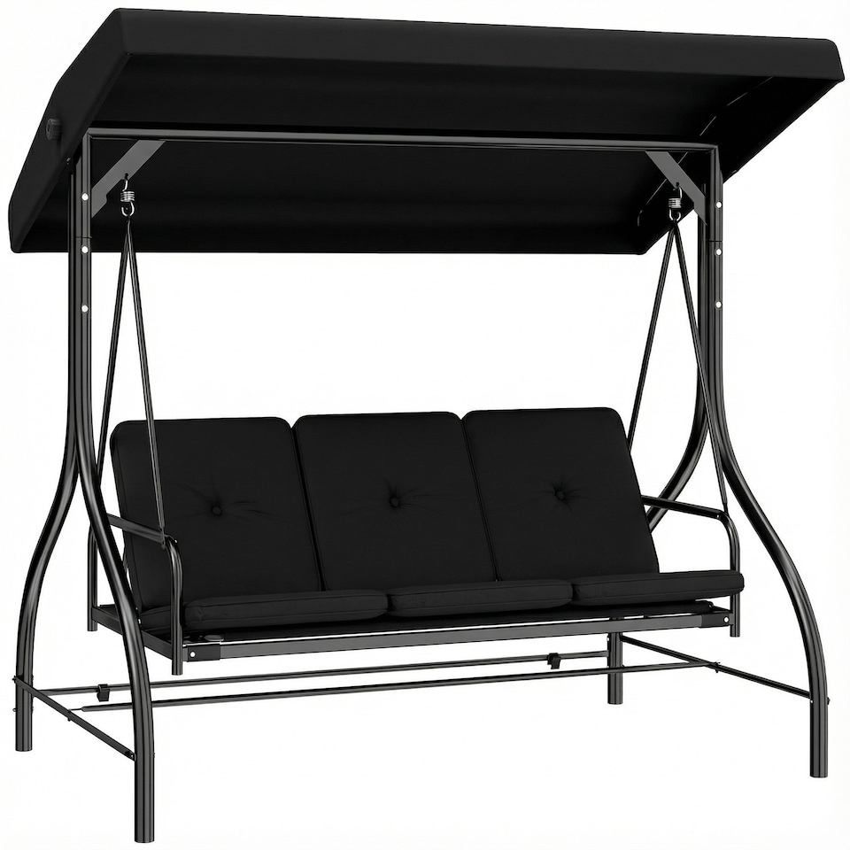 image 1 of Outsunny 3 Seater Canopy Swing Chair Porch Hammock Bed Rocking Bench | Black