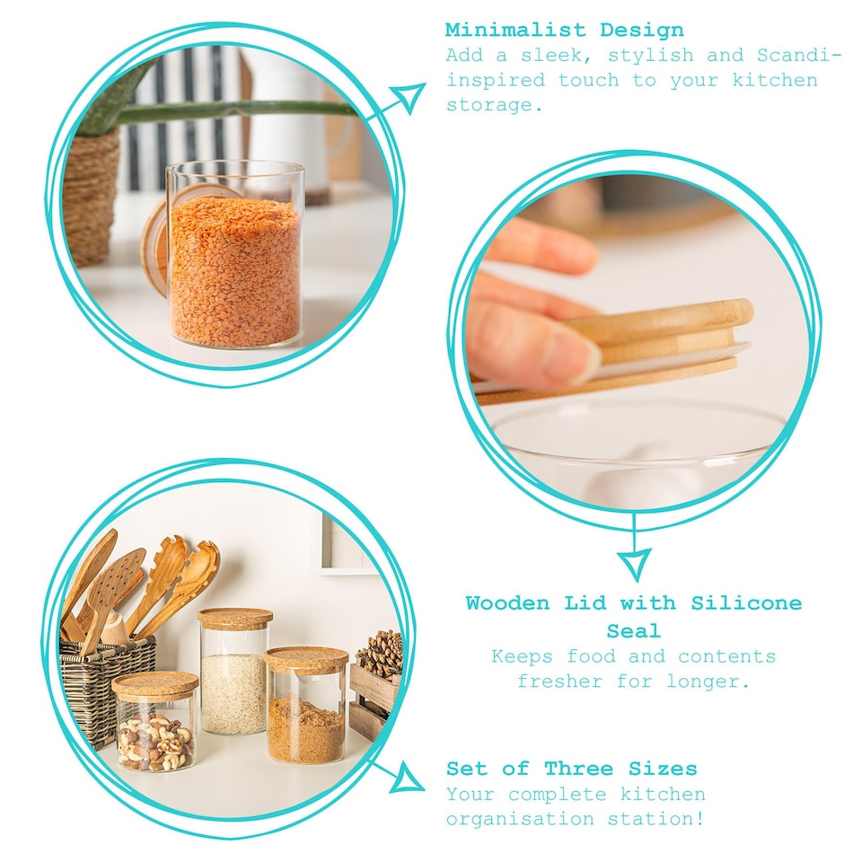 image 1 of Argon Tableware Glass Storage Jar - Leather Loop Lid - 1 Litre - Modern Round Scandi Organisation Container Glass Jar