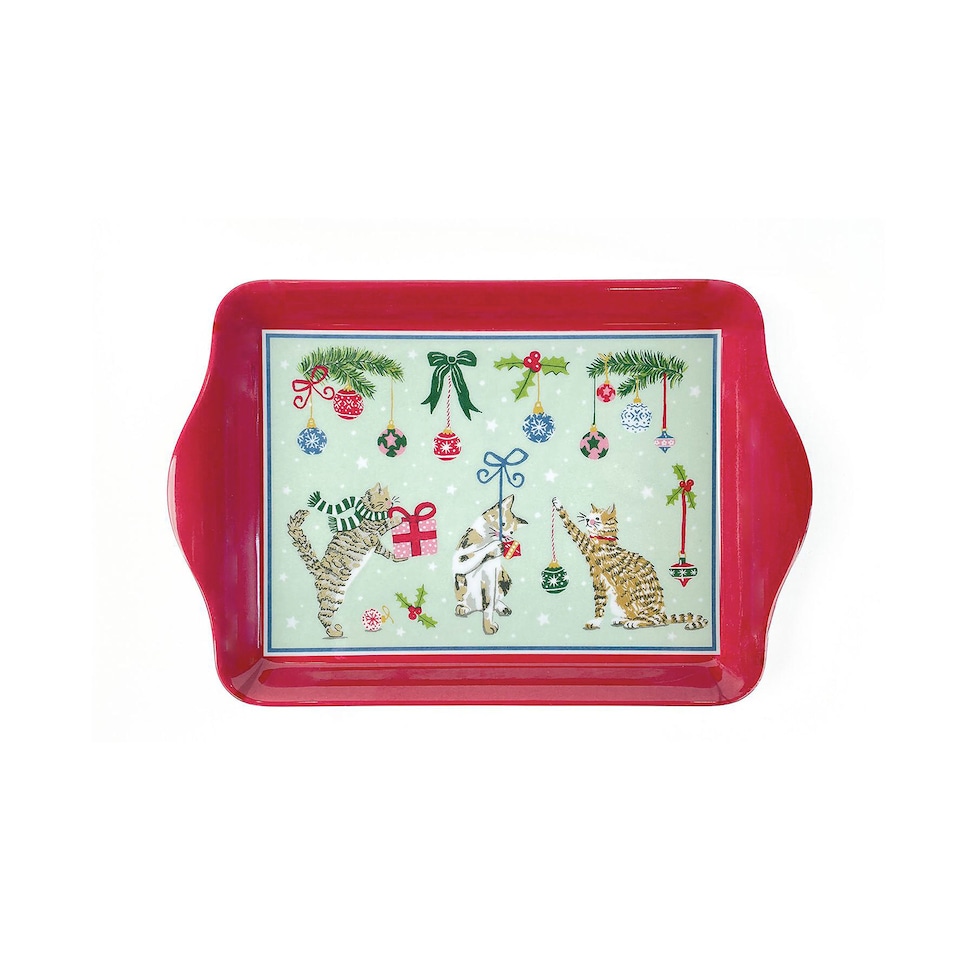 image 1 of Ulster Weavers Christmas Cats Tray - Scatter Seafoam