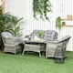 image 1 of Outsunny 4 Pieces Rattan Garden Furniture Set, Round Wicker Garden Sofa Set with Loveseat, Armchairs and Glass Top Table, Outdoor Conservatory Furniture with Cushions for Patio, Balcony, Grey