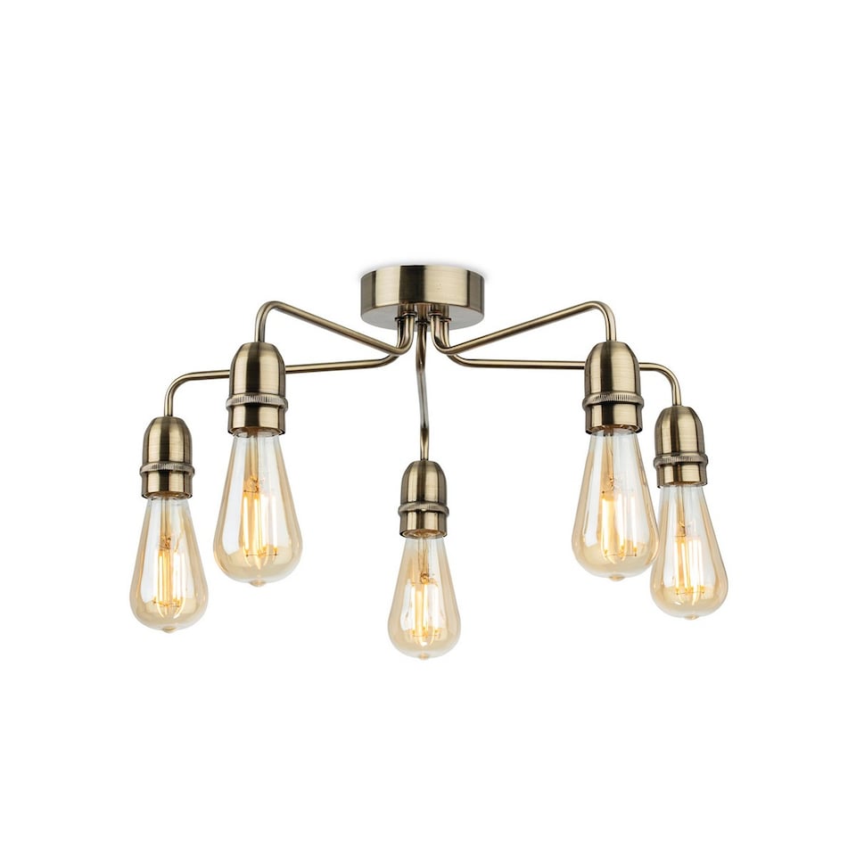 Leon Industrial 5 Light Flush Ceiling Fitting Antique Brass