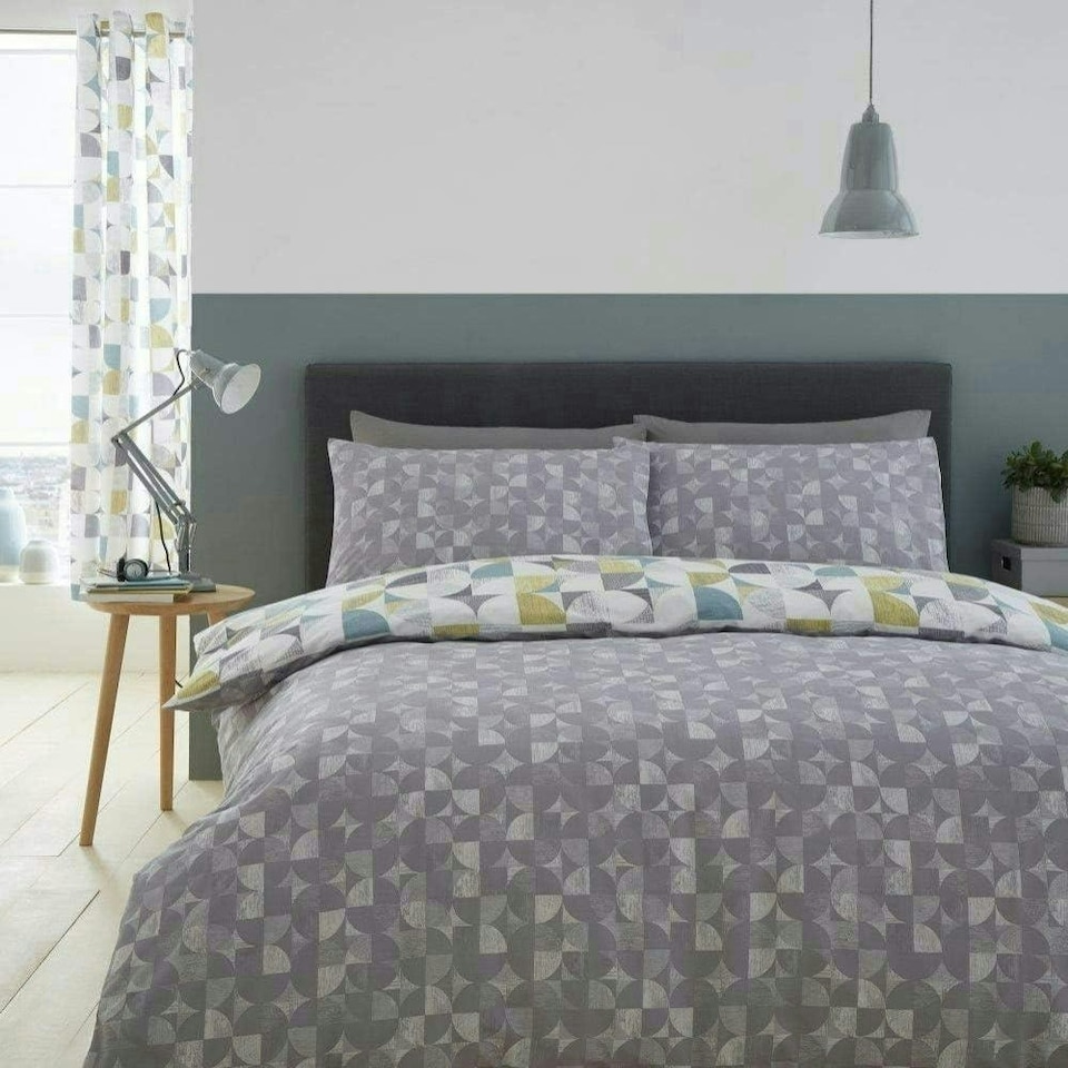 image 1 of Retro Circles Reversible Duvet Cover Set | Yellow | Ochre