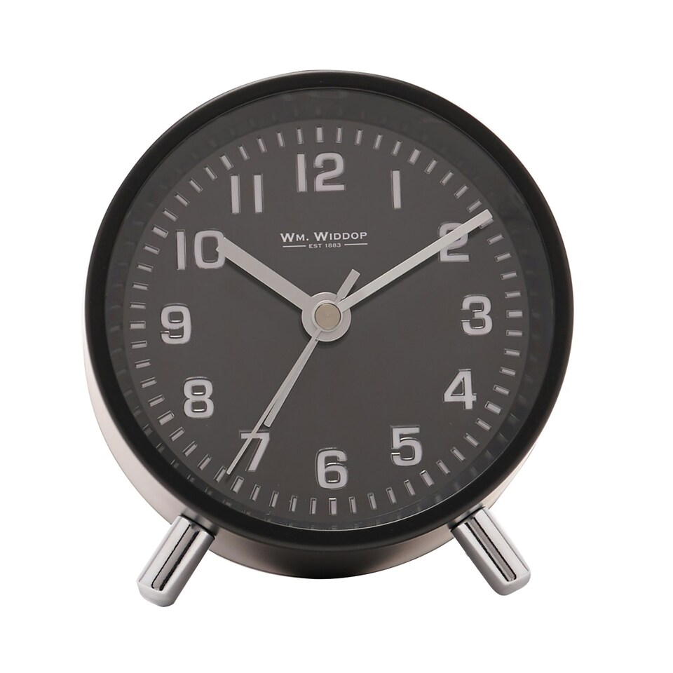 image 1 of Wm.Widdop Round Alarm Clock Sweep Movement with Silver Hands & Feet - Black Black