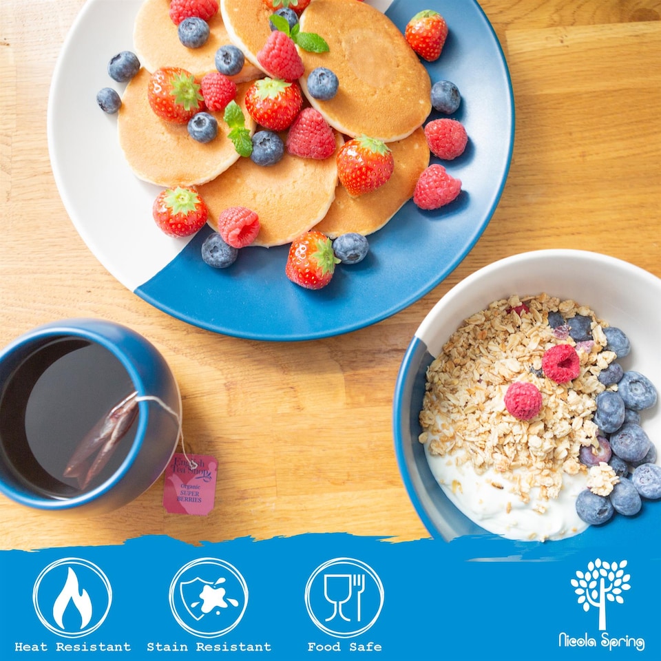 image 1 of Nicola Spring Dipped Stoneware Pasta Bowls - 20.5cm - Navy - Pack of 4 | Blue | Navy