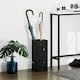 image 2 of HOMCOM Metal Umbrella Stand, Square Umbrella Basket with 4 Hooks Drip Tray Black