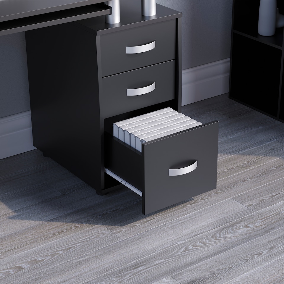 image 1 of Vida Designs Otley 3 Drawer Computer Desk Home Office Workstation, Black