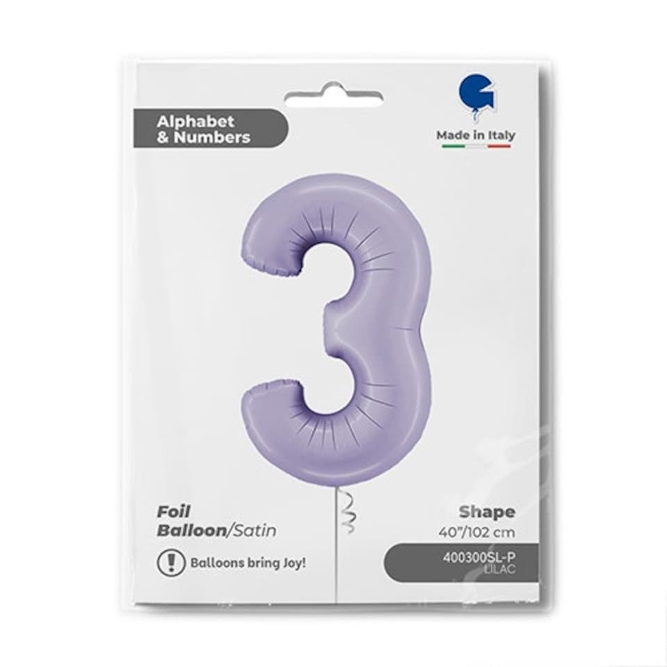 image 1 of Satin Lilac Number 3 Giant Foil Helium Balloon 102cm / 40 in