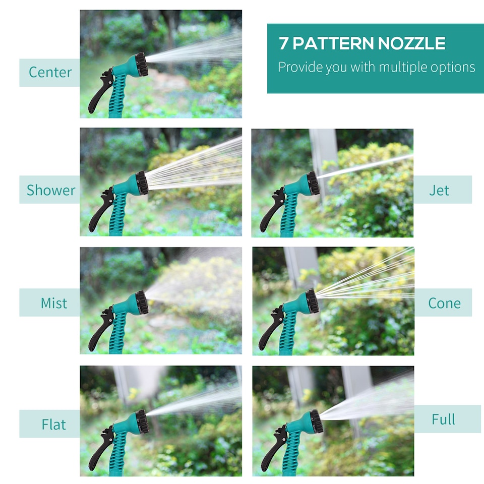 image 1 of DURHAND 15m Garden Hose Reel Wall Mounted Auto Rewind with 7 Patterns Spray Nozzle, Includes Wall Fixings