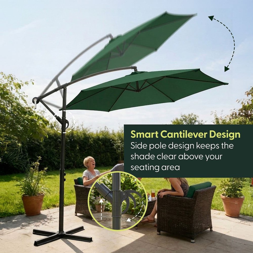 image 1 of Keplin 3m Banana Cantilever Garden Parasol with Cover Crank Handle 6 Ribs