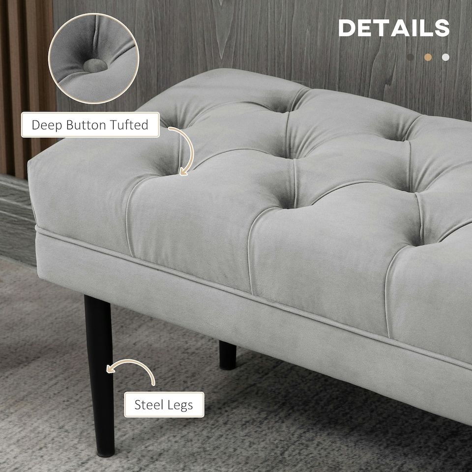 image 1 of HOMCOM Bed End Bench Button Tufted Upholstered Window Seat for Living Room Grey