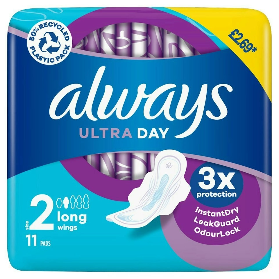 Always Ultra Day Pads Long (S2) Wings x 44 (143g) (Pack of 4)
