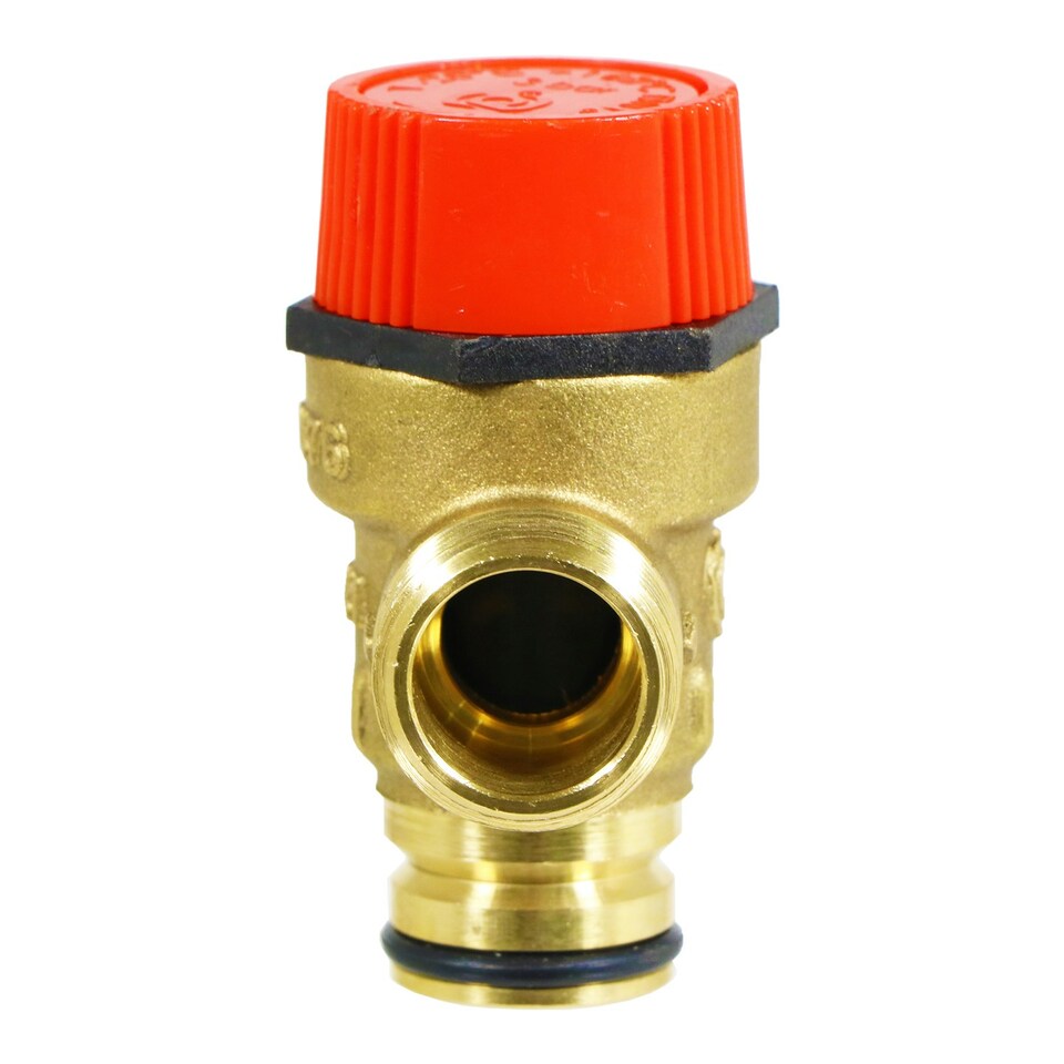 image 1 of SPARES2GO Pressure Relief Safety Valve for Worcester Bosch Boiler 3 Bar 1/2" BSP Male x Push Fit Brass PRV