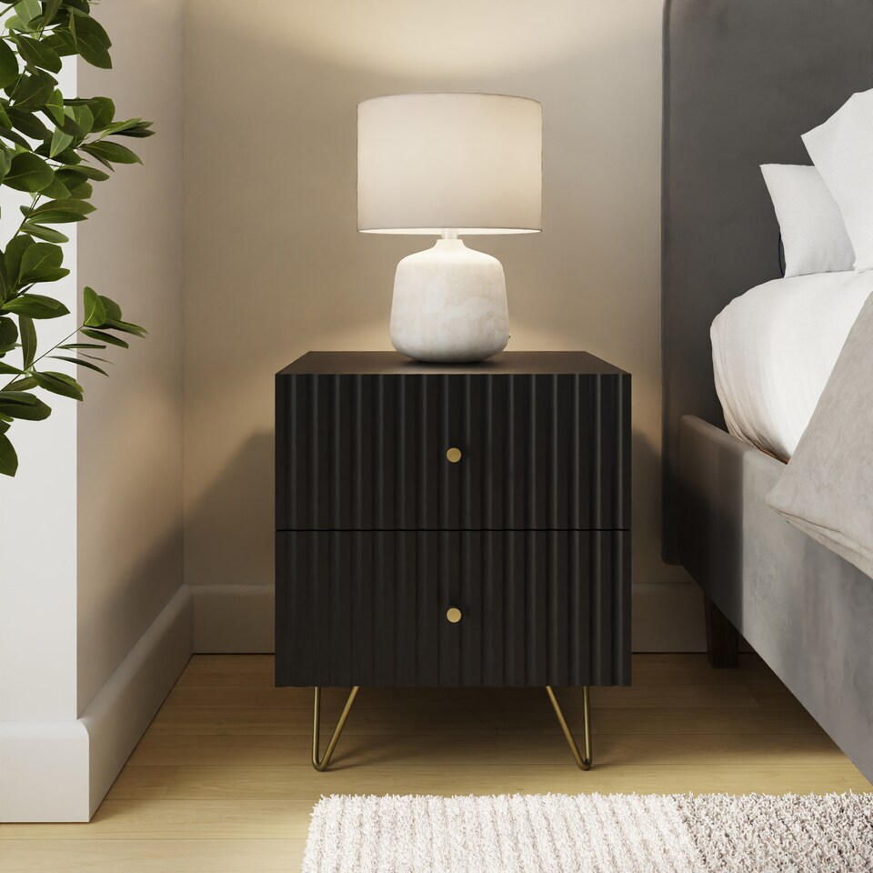image 1 of Thalia Ribbed 2 Drawer Bedside Table