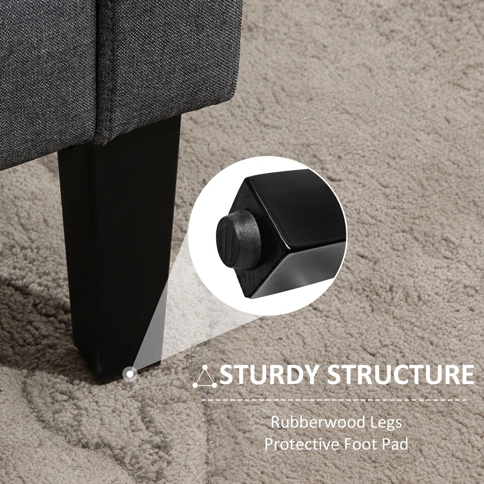 image 1 of HOMCOM 2 Seater Sofa, Small Comfy Sofa Couch with Rubber Wood Legs, Modern Upholstered Loveseat for Living Room, Bedroom, Charcoal Grey