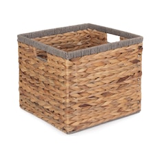 Small Square Water Hyacinth With Grey Rope Border Storage Basket | Brown | Brown