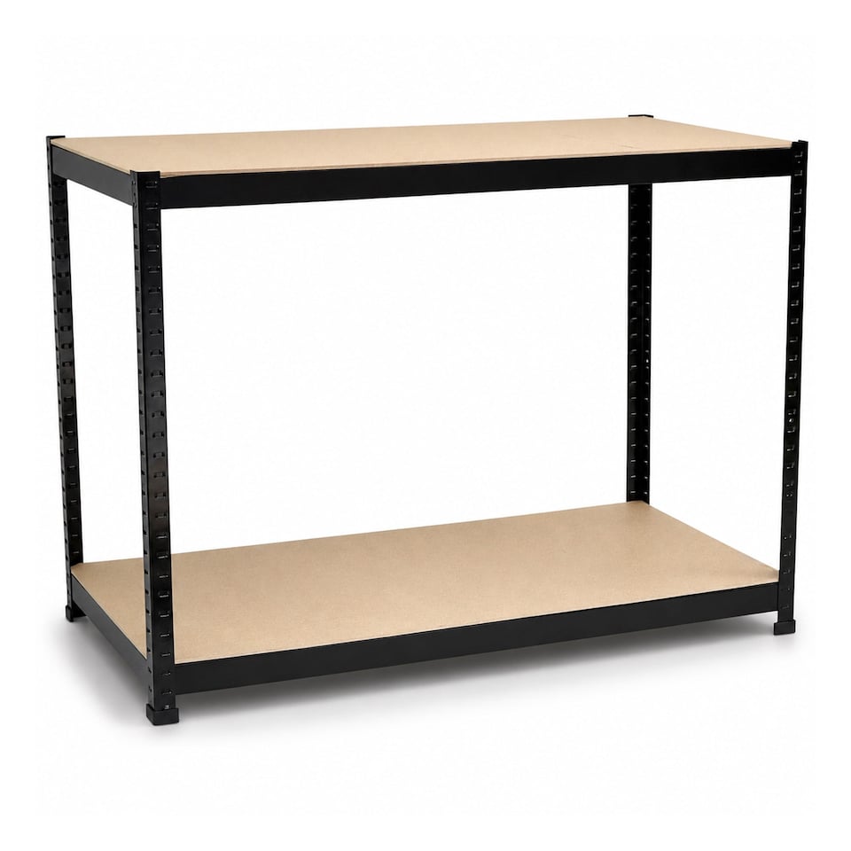 image 1 of Industrial Heavy Duty Steel Workbench Table Shelving Garage Shed | Black