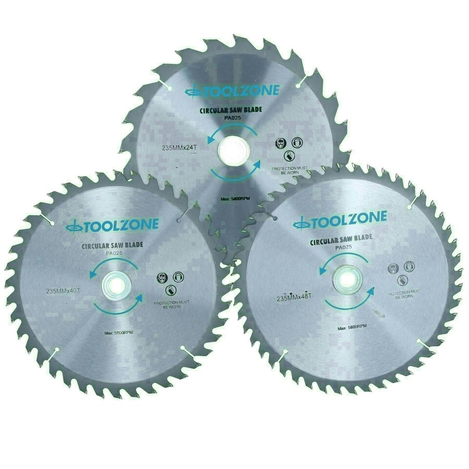 image 1 of 3pc 235mm TCT circular saw blades 24 / 40 and 48 teeth INC adapter rings TE518