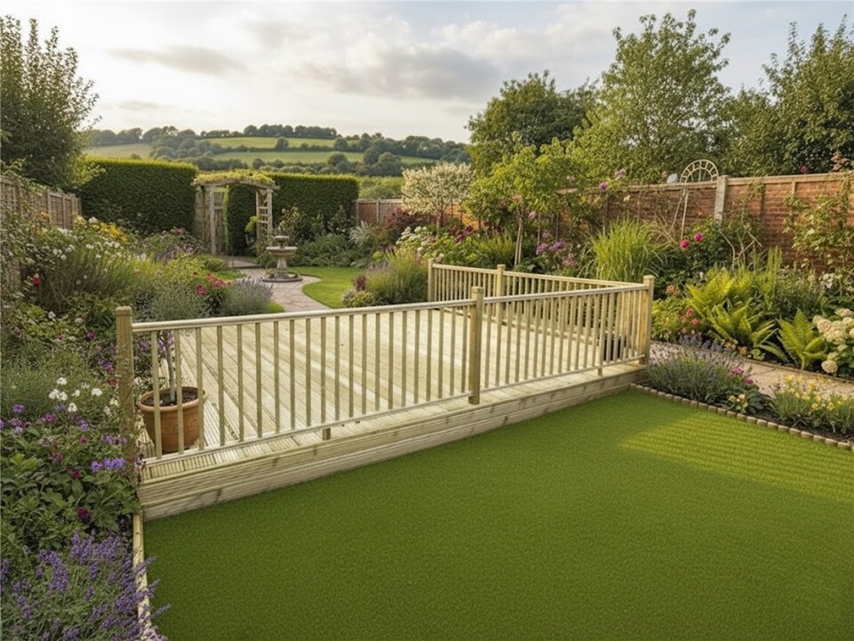 image 1 of eDecks Standard Redwood Decking Kit, 145mm, 6 x 6m - Square Handrails