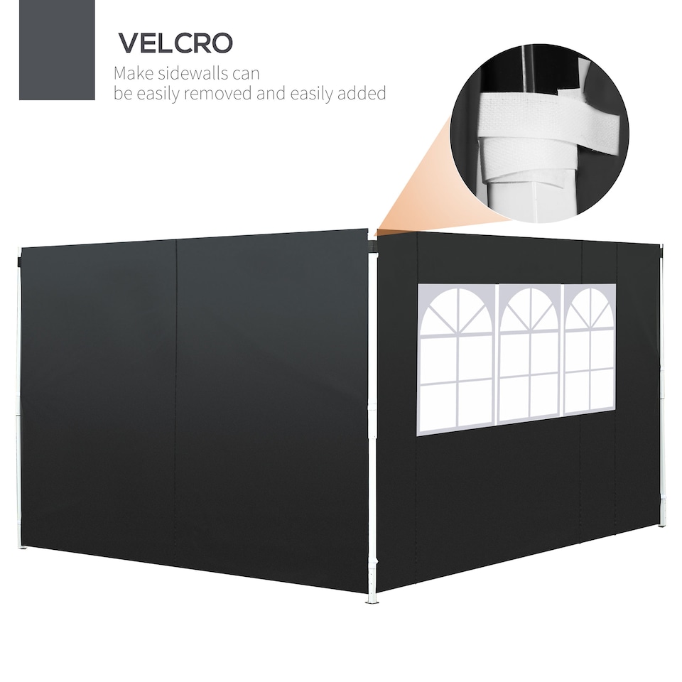 image 1 of Outsunny Gazebo Replacement Exchangeable Wall Panels w/ Window, Black