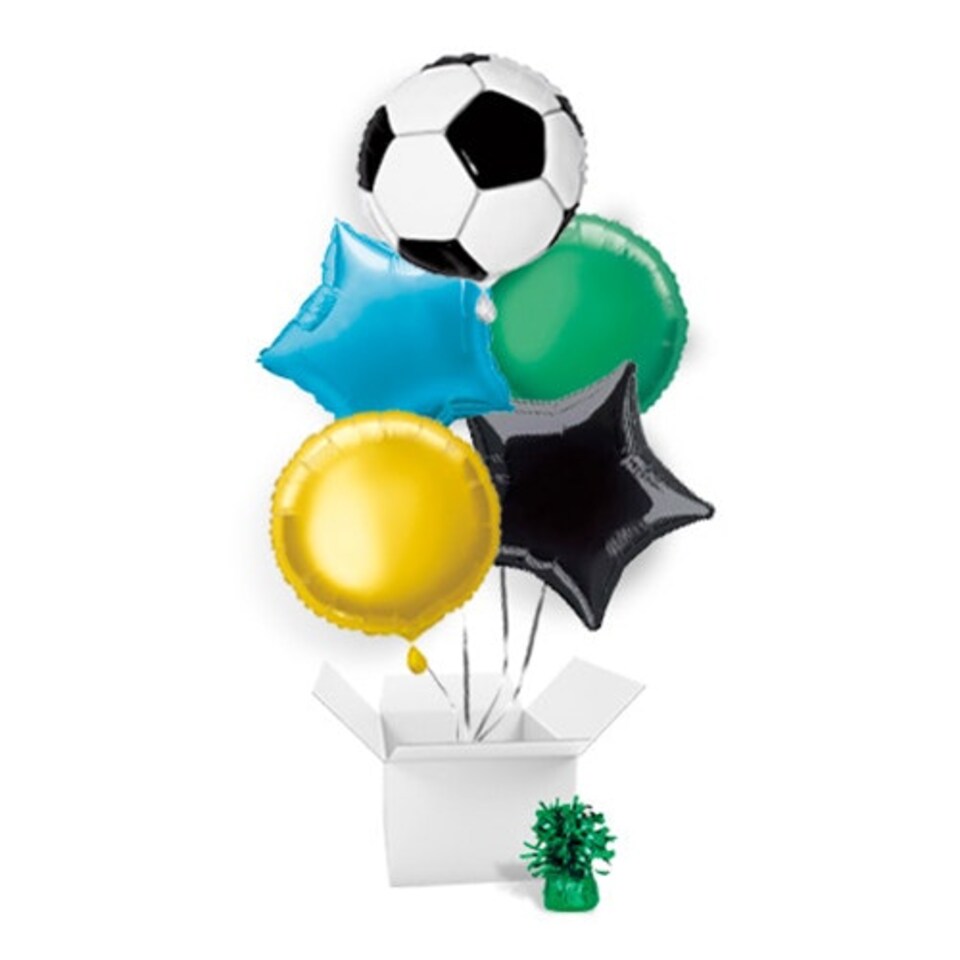 Football Round Foil Helium Balloon Bouquet - 5 Inflated Balloons In A Box