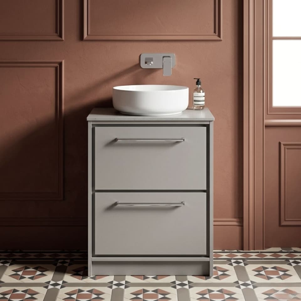 image 1 of Balterley Framed Design Floor Standing 2 Drawer Vanity with Worktop | Grey | Pebble Grey | 818 x 605 x 460mm