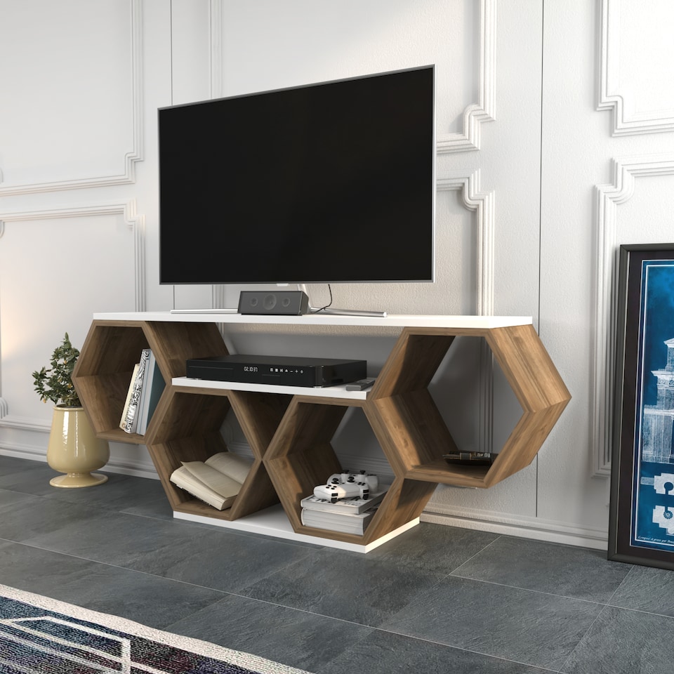 image 1 of Decorotika Honey TV Stand TV Unit for TVs up to 55 inch Honeycomb Design