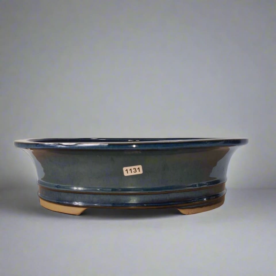 Yorkshire Bonsai 31cm Glazed Bonsai Pot Oval 31cm x 24cm x 9cm Blue