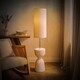 image 3 of ValueLights Esme Linen Tall Lamp Shade Ceramic Table Base Midi Floor Lamp & Bulb | Cream