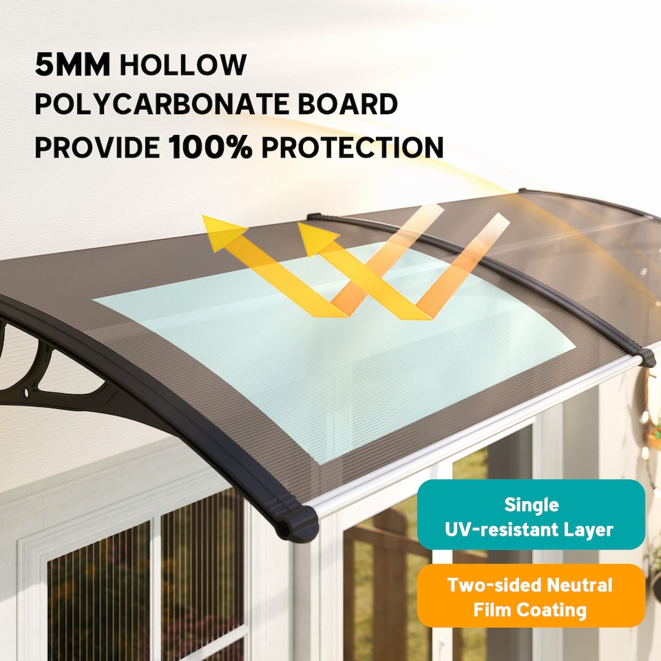 image 1 of Outsunny Outdoor Curved Window Porch Canopy Awning UV Rain Cover 0.8x2m Brown | Brown | Brown | 1