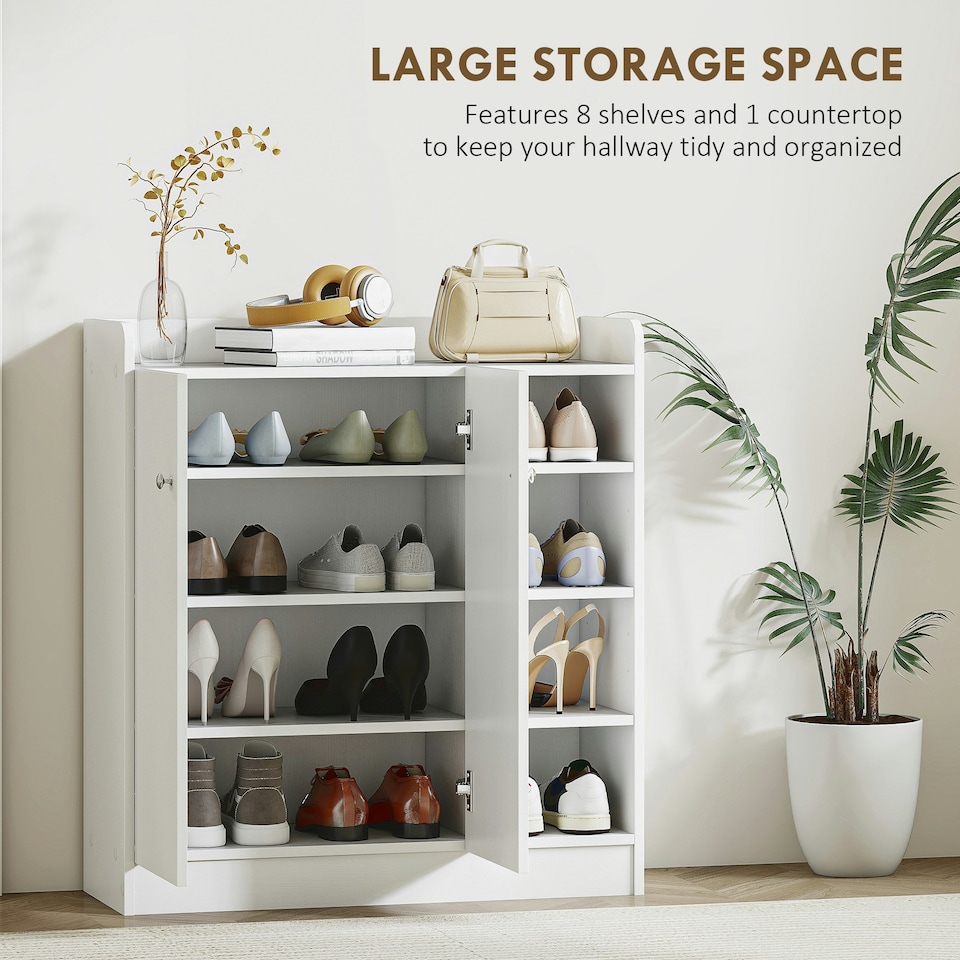image 1 of HOMCOM Shoe Storage Cabinet Footwear Rack Stand w/Adjustable Shelves White