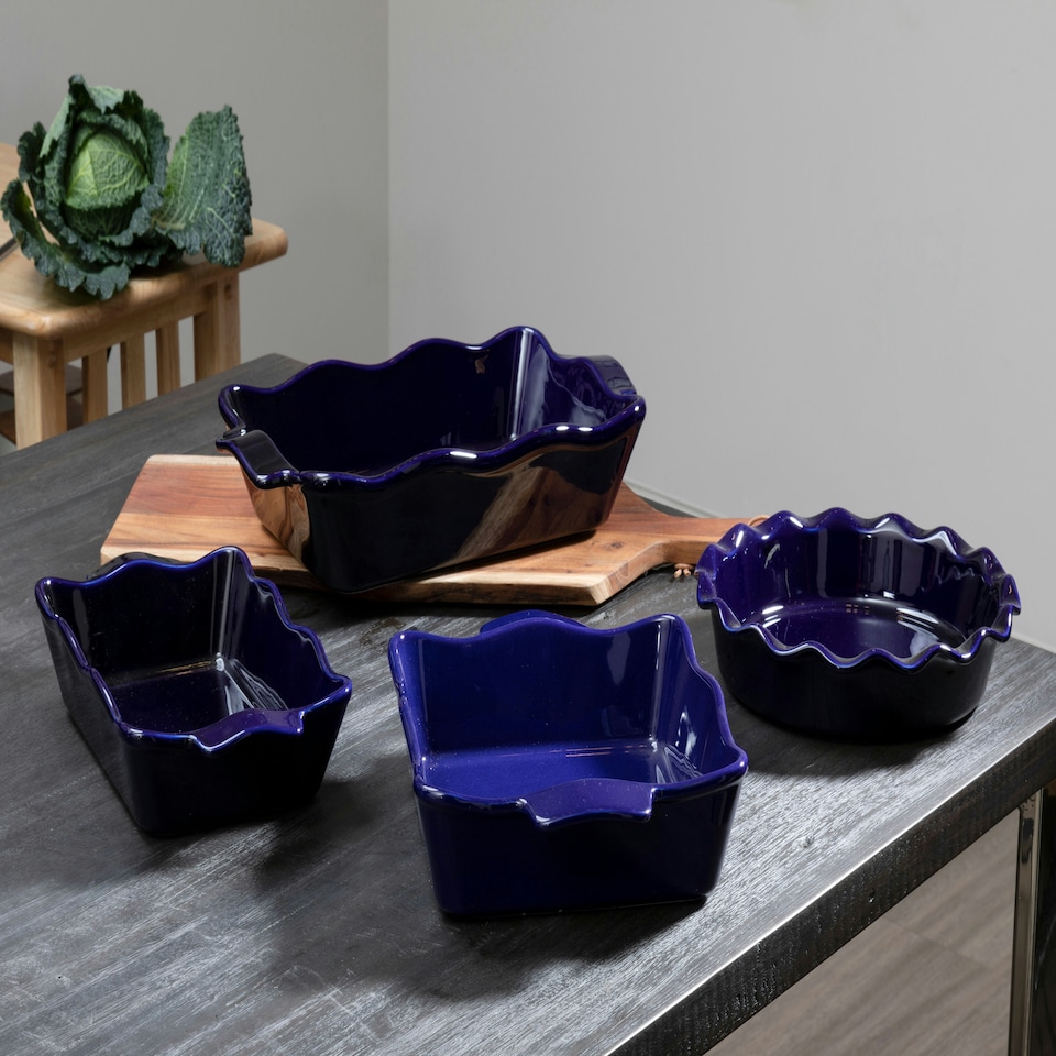 image 1 of Interiors by Premier Functional Design Square Oven Dish, Durable Stoneware Baking Dish With Handles, Stylish Blue And Cream Multi