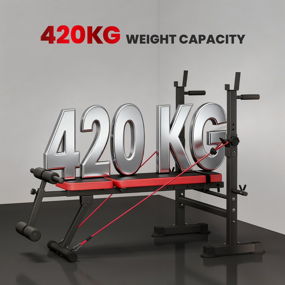image 1 of SPORTNOW 420KG Weight Bench with Adjustable Bench Press Rack and Dip Station, Heavy Duty Flat or Incline Workout Bench for Home Gym Full Body Strength Training