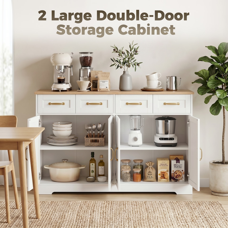 image 1 of HOMCOM Sideboard with 4 Drawers, 4 Doors and 2 Adjustable Shelves, White