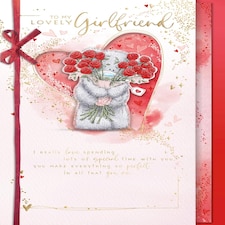 Bear With Bouquet Girlfriend Valentine's Day Card
