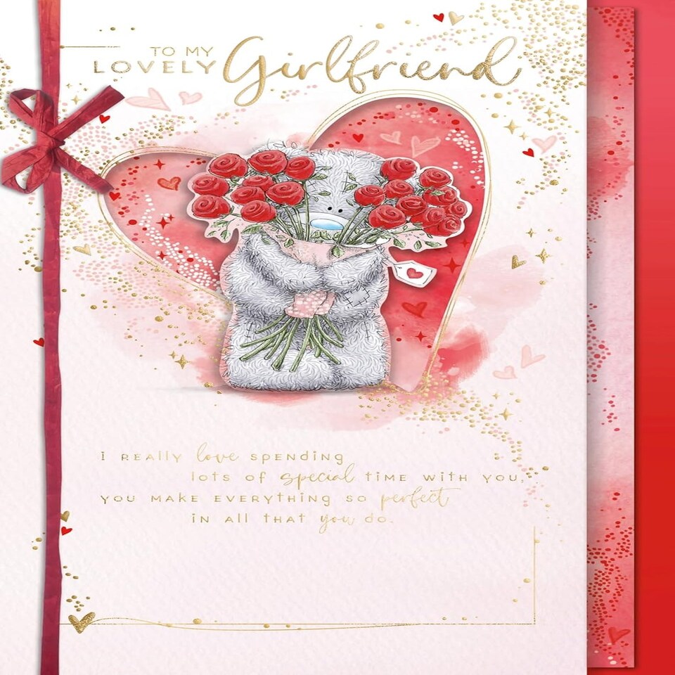 image 1 of Bear With Bouquet Girlfriend Valentine's Day Card