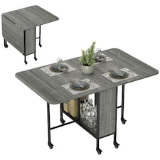 HOMCOM Mobile Drop Leaf Dining Table on Wheels with Storage Shelf Grey